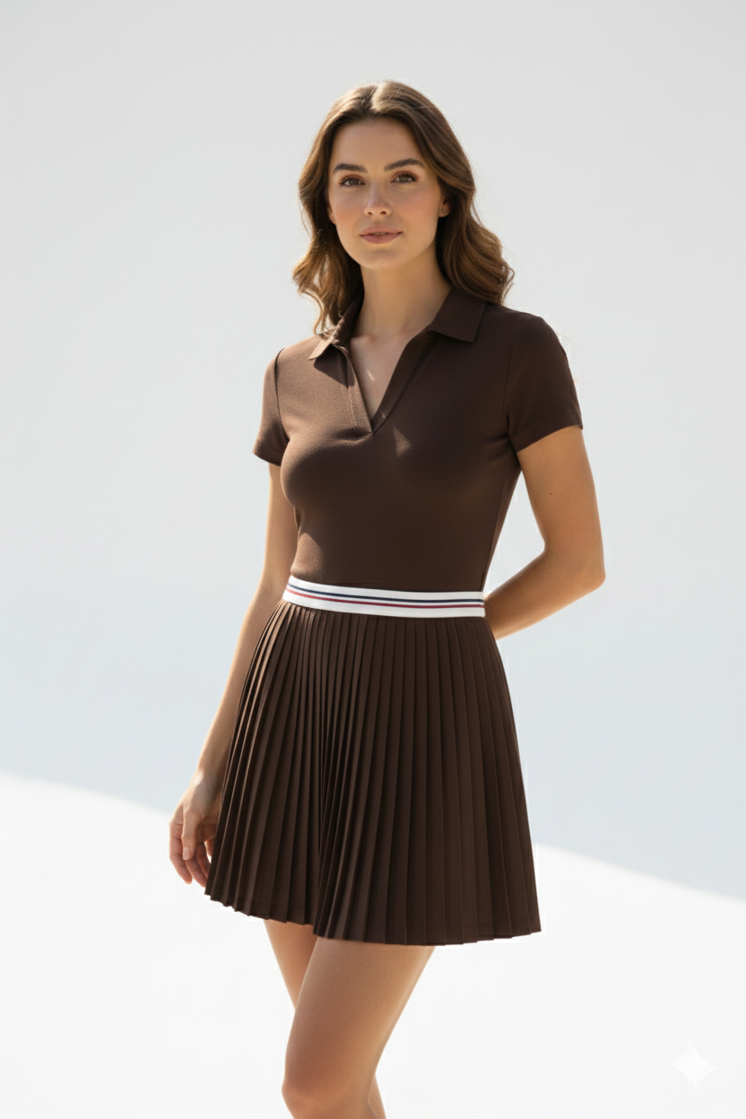 Conjunto Esportivo Feminino Vitalinovo – Saia Plissada e Polo de Alta Performance